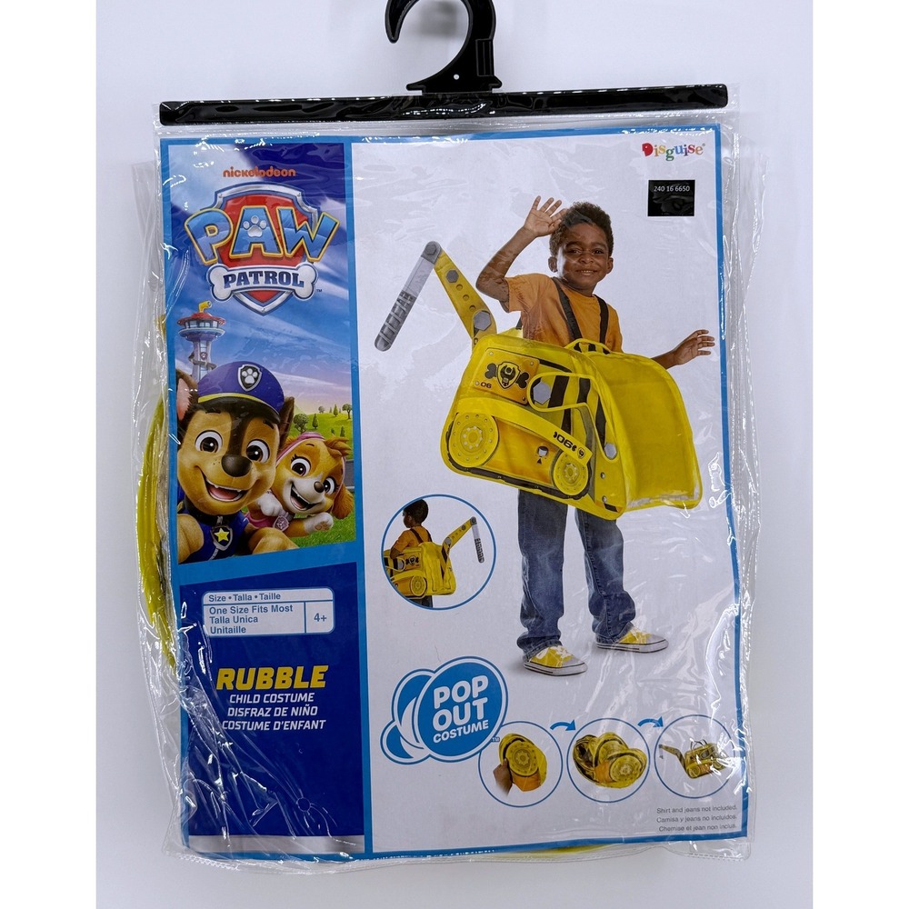 Paw Patrol Rubble Pop Out Costume Disguise Kids One Size Yellow Bulldozer
